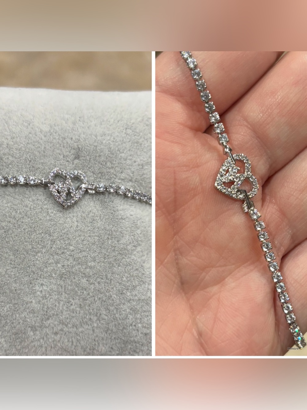 Silver Heart Heartbeat Link Tennis Bracelet with Cubic Zirconia